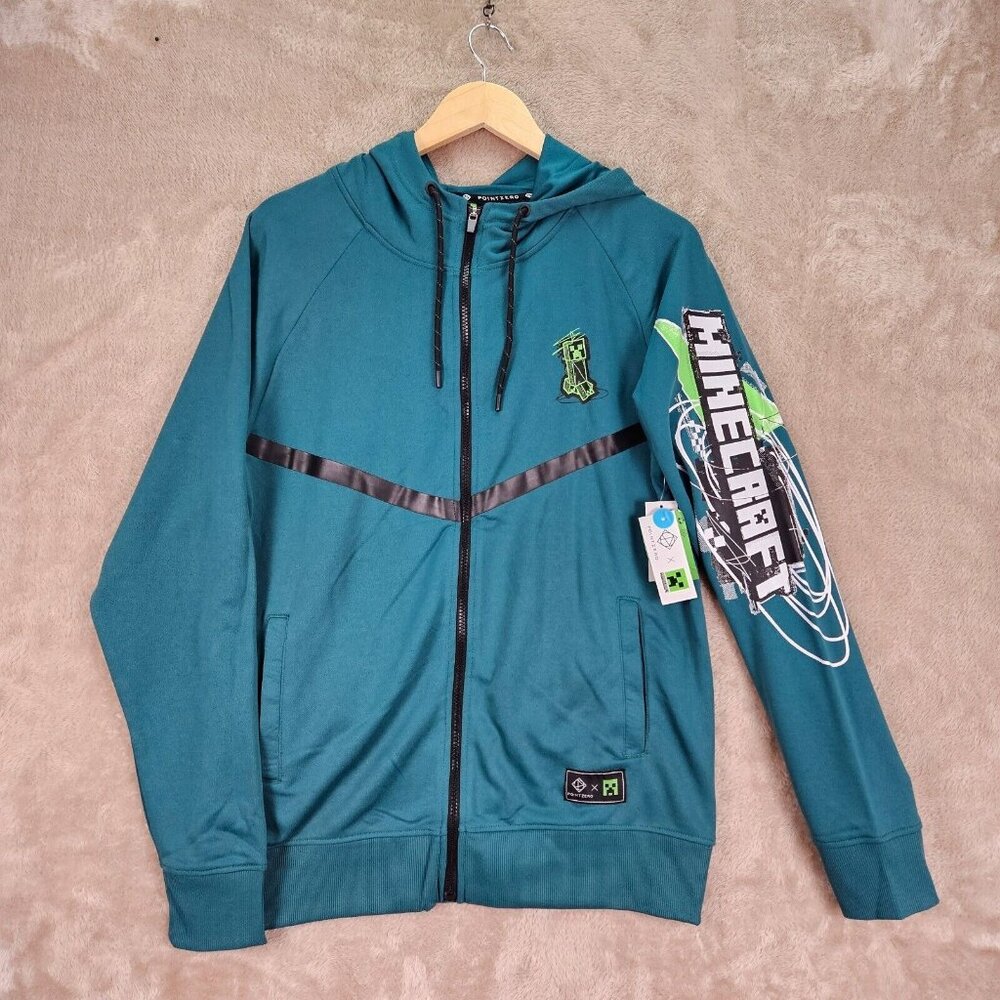 NWT Point Zero x Minecraft Hoodie Green Long Sleeve Full Zip Sweatshirt Men's M